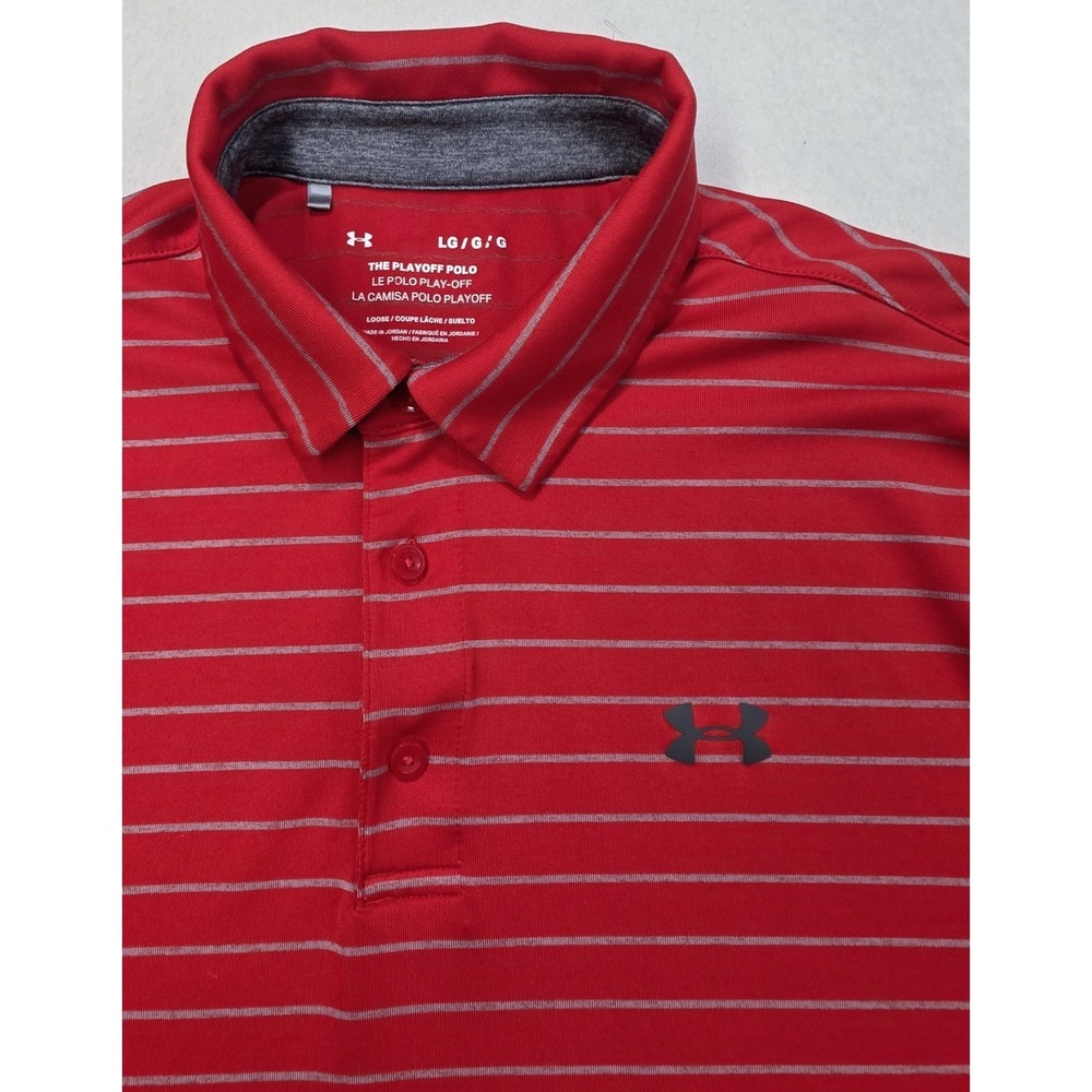 Under Armour The Playoff Polo Shirt Mens L LIMITED USE Red Gray Golf Stretch
